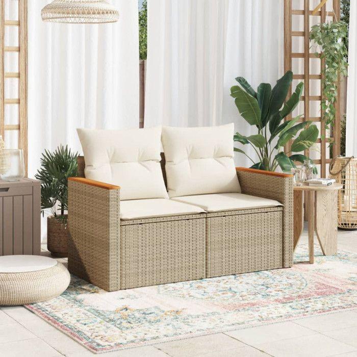 VidaXL Garden Sofa with Cushions 2-seater Beige Braided Resin 366082