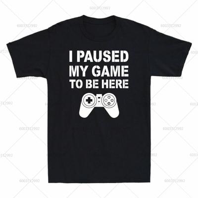 Μπλουζάκι Ανδρικό Streetwear I PAUSED MY GAME TO BE HERE Meme Δώρο Βαμβακερά Κοντομάνικα Vintage Γυναικεία Oversized Harajuku Λαιμόκοψη