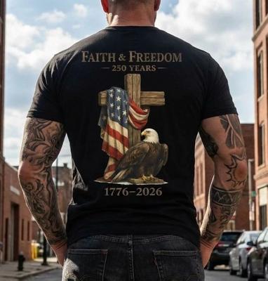 250 Years Anniversary USA T-Shirt America Eagle Faith & Freedom Unisex On Back