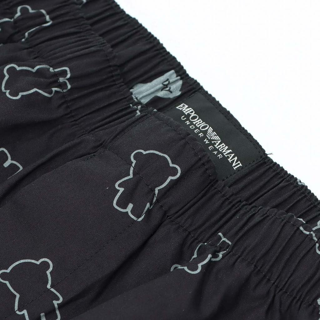 Emporio Armani Manga Bear Cotton Woven Trunks, Front Opening, Men's, Japanese Size, 54240003, Size 98 (Black)