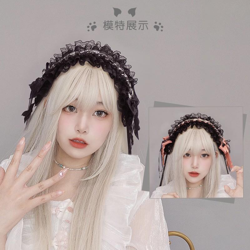 Lace Gothic Punk Hairband Women Harajuku Style Headband With Metal Chain Anime-Inspired Accessory Handmade Bow Design