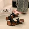[Sufficient Stock] One-word Sandals French High-end Sandals Women's Shoes Wear Red Thick Heels In Summer