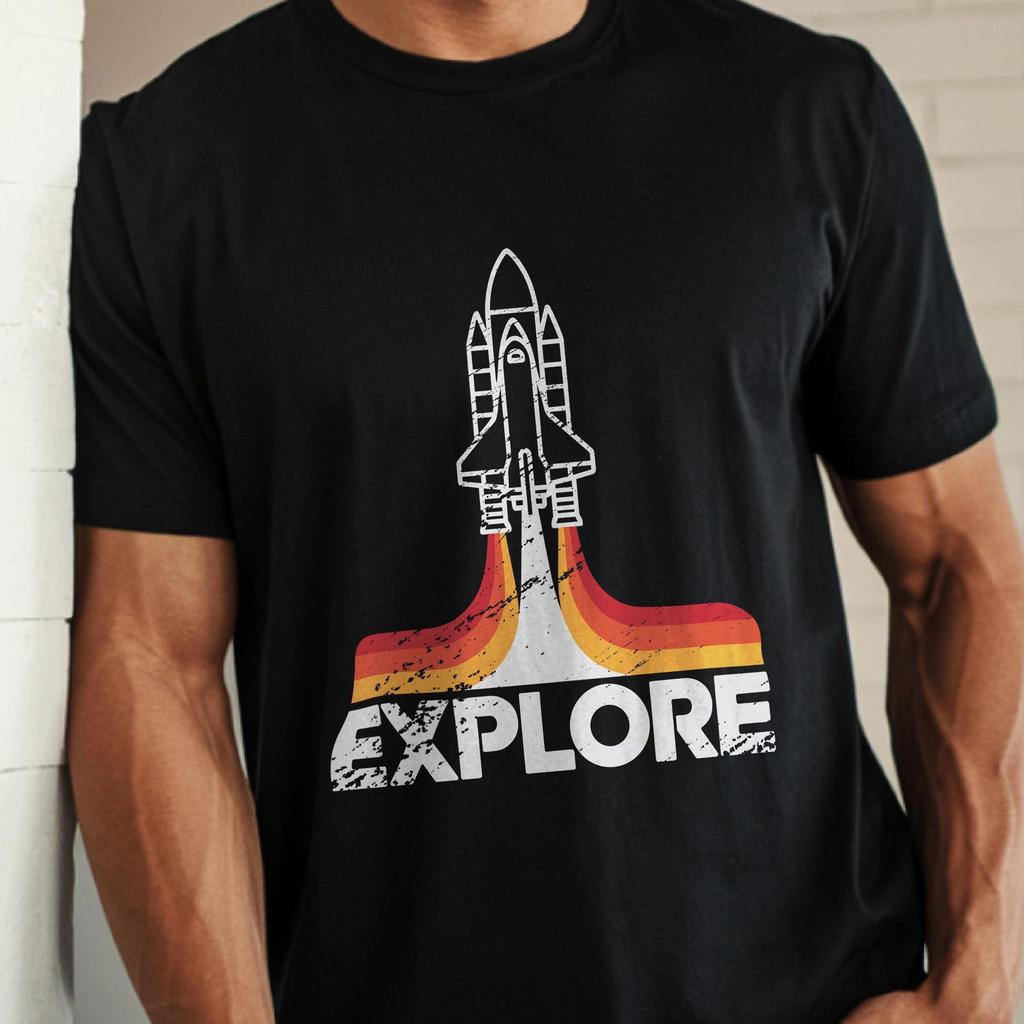 Retro Space Shuttle Shirt, Vintage Rocket T-Shirt, National Space Day Gift, Explore Astronomy Tee, 70s Style Graphic Shirt, NASACore Top
