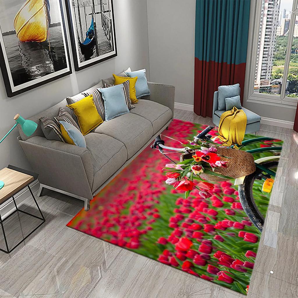 3D Vintage Flower Bicycle Carpet for Bedroom Entrance Decor Door Mat Bathroom Hallway Non-Slip Rug Decor Kitchen Living Room Mat
