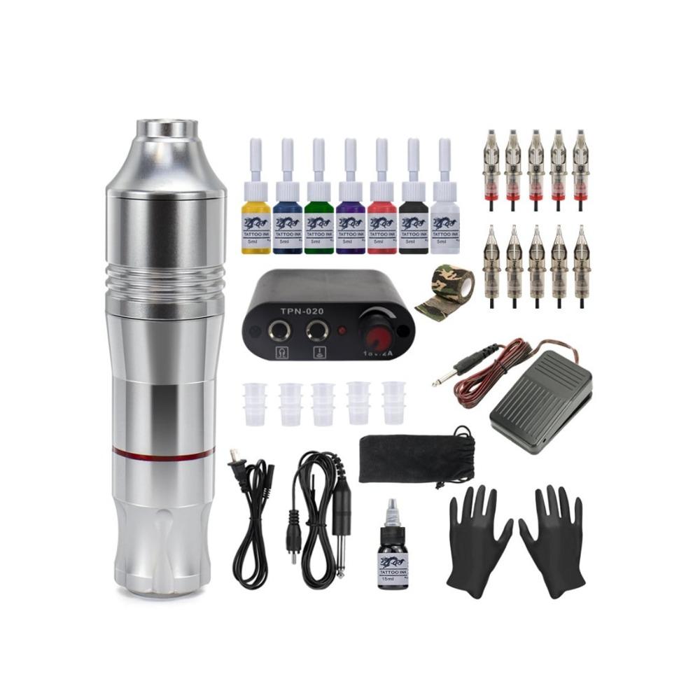 Tattoo Machine Kit with Power Supply, Pigment, 10 Needles and Accessories