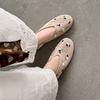Krazing Pot Air Mesh Sheep Skin Flat with Crystal Beading Round Toe Jelly Shoes Embroidery Summer Size 42 Women Flats