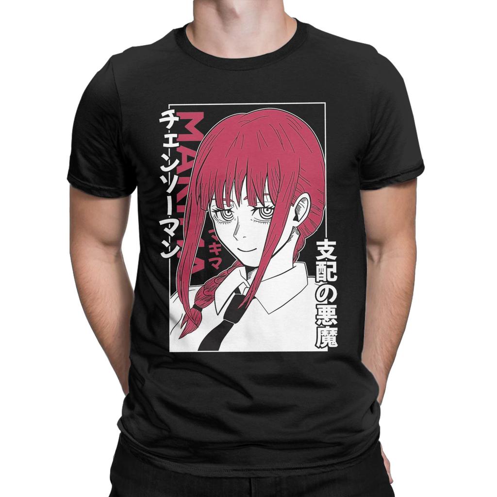 Makima Japanischer Anime Chainsaw Man T-Shirt Sommer Baumwoll-T-Shirts Herren Harajuku Muster T-Shirt Kurzarm Streetwear Kleidung