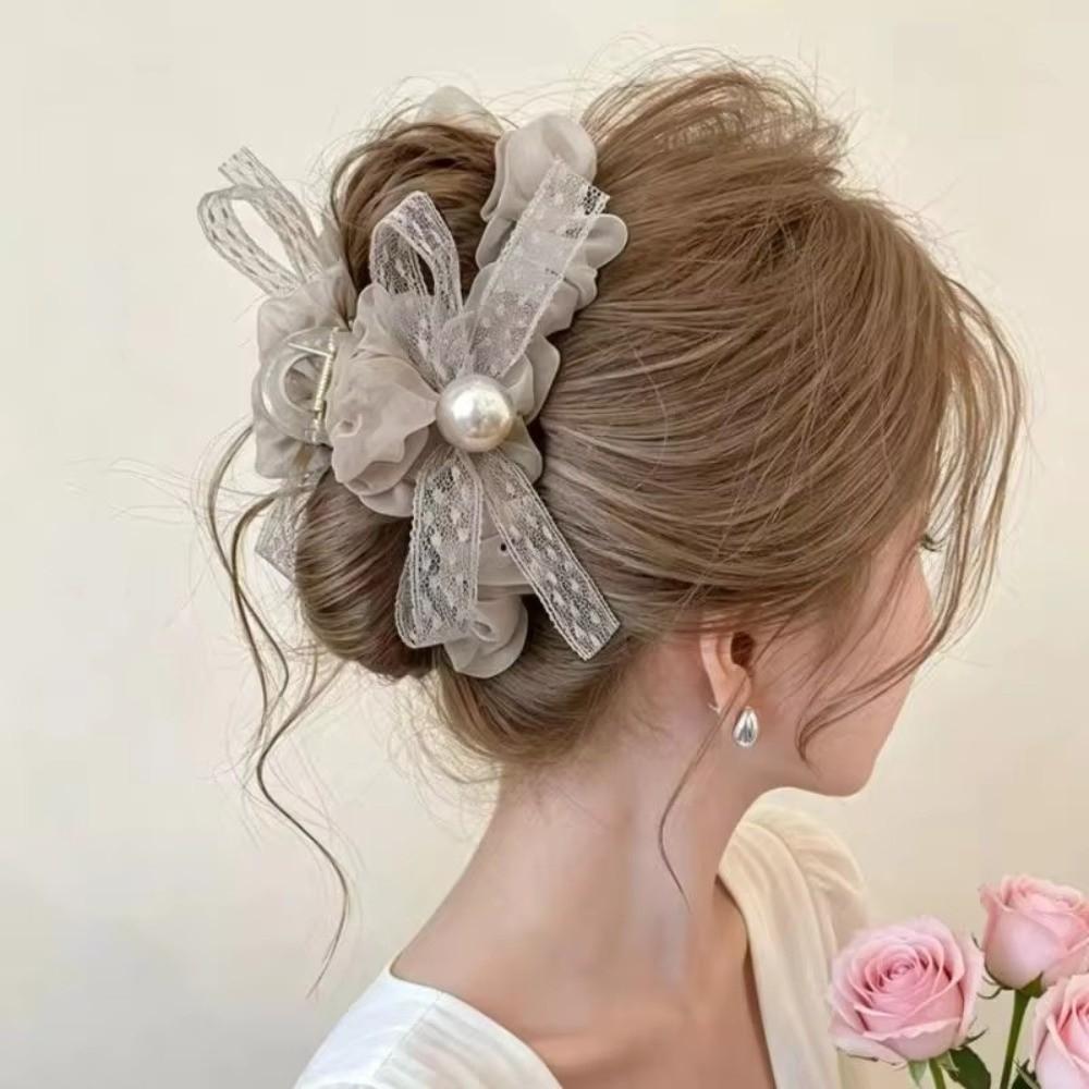 Back of Head Women Hair Clip Mesh Bow Shark Clip New Hair Claws Hair Accessory