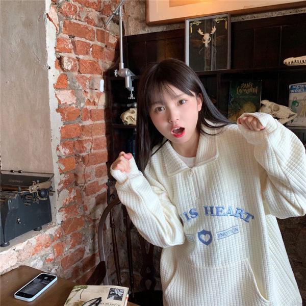 2025 Autumn Embroidered Oversize Waffle Polo Sweatshirt for Women & Couples