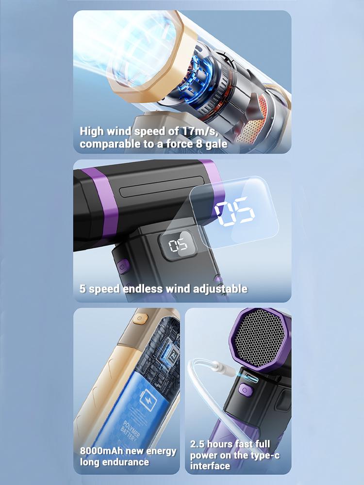 450000RPM Powerful Air Blower Turbo Jet Fan High Speed Turbo Violent Fan Stepless Speed Brushless Handheld Duct Fan PC Cleaning