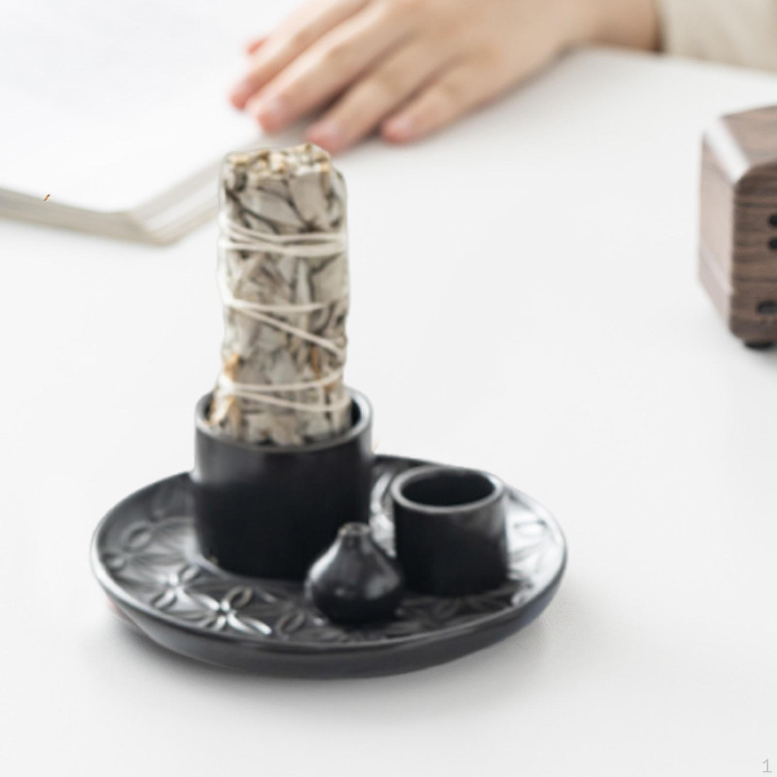 

Candle Holder Burner Accent Ornament Sage for Meditation Office Living Room Black