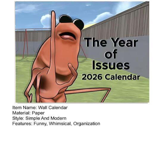 Kalendarz ścienny Robak 2026 12-miesięczny planer do zawieszenia na ścianie Zabawny mem z robakiem Prezent dla przyjaciół Współpracowników Rodziny