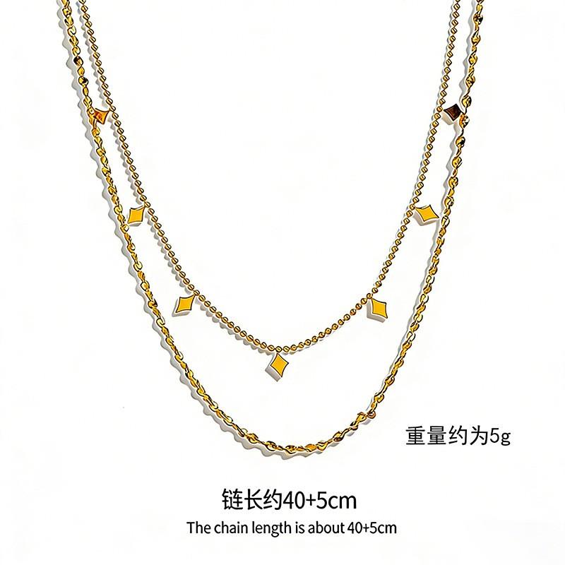 Double Layer Geometric Rhombus Sequin Pendant Necklace Women 18K Gold Plated Titanium Steel Hypoallergenic Fade-Resistant