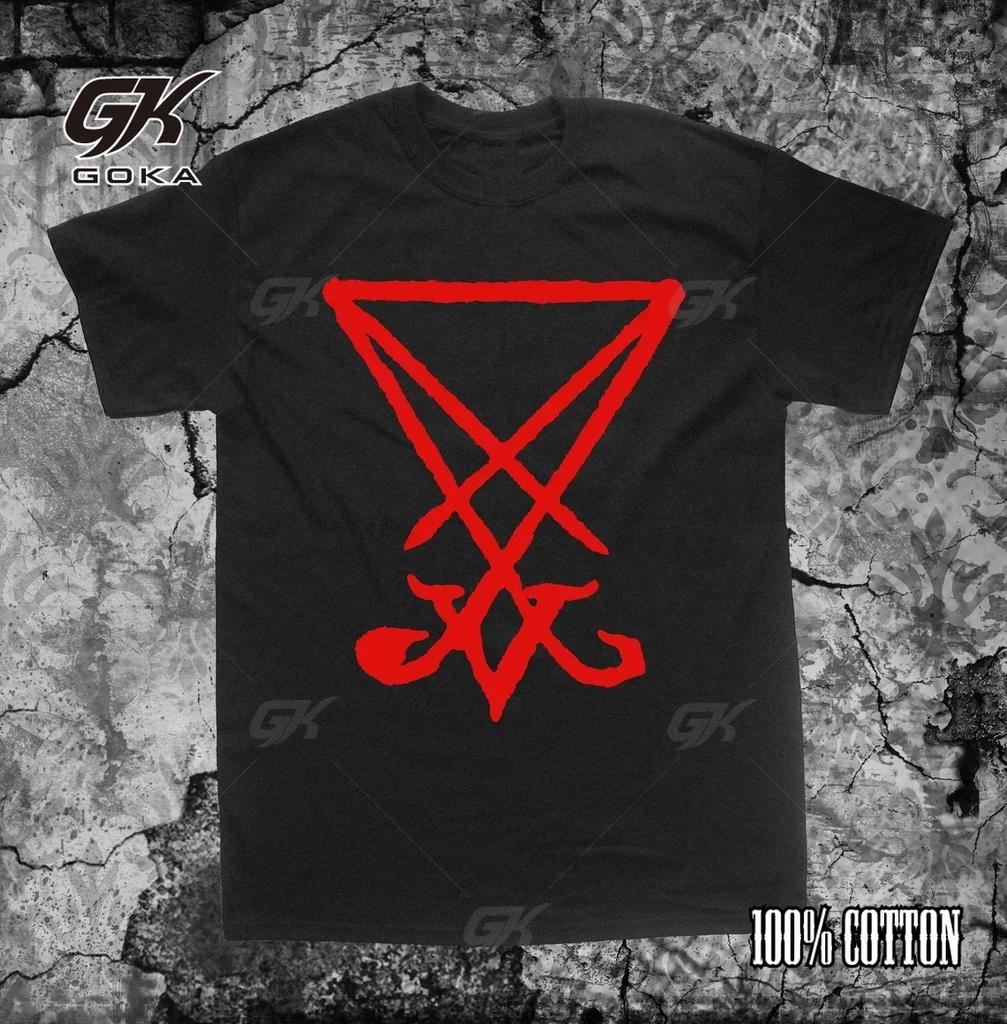 Sigill av Lucifer T-shirt Punk Ockult Gotisk Ond Satan Huvud Pentagram Satanisk av Mendes 100% Bomull Ledig Hipster T-shirt