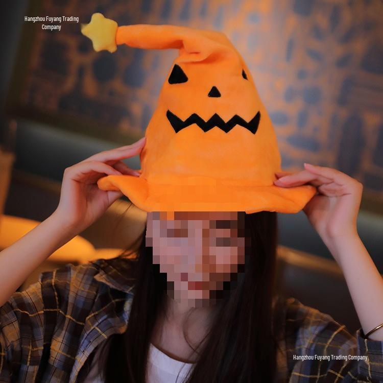 Elektrischer Kürbis-Hexenhut - Leuchtendes singendes Plüschtier für Halloween-Kostüm & Foto-Requisiten