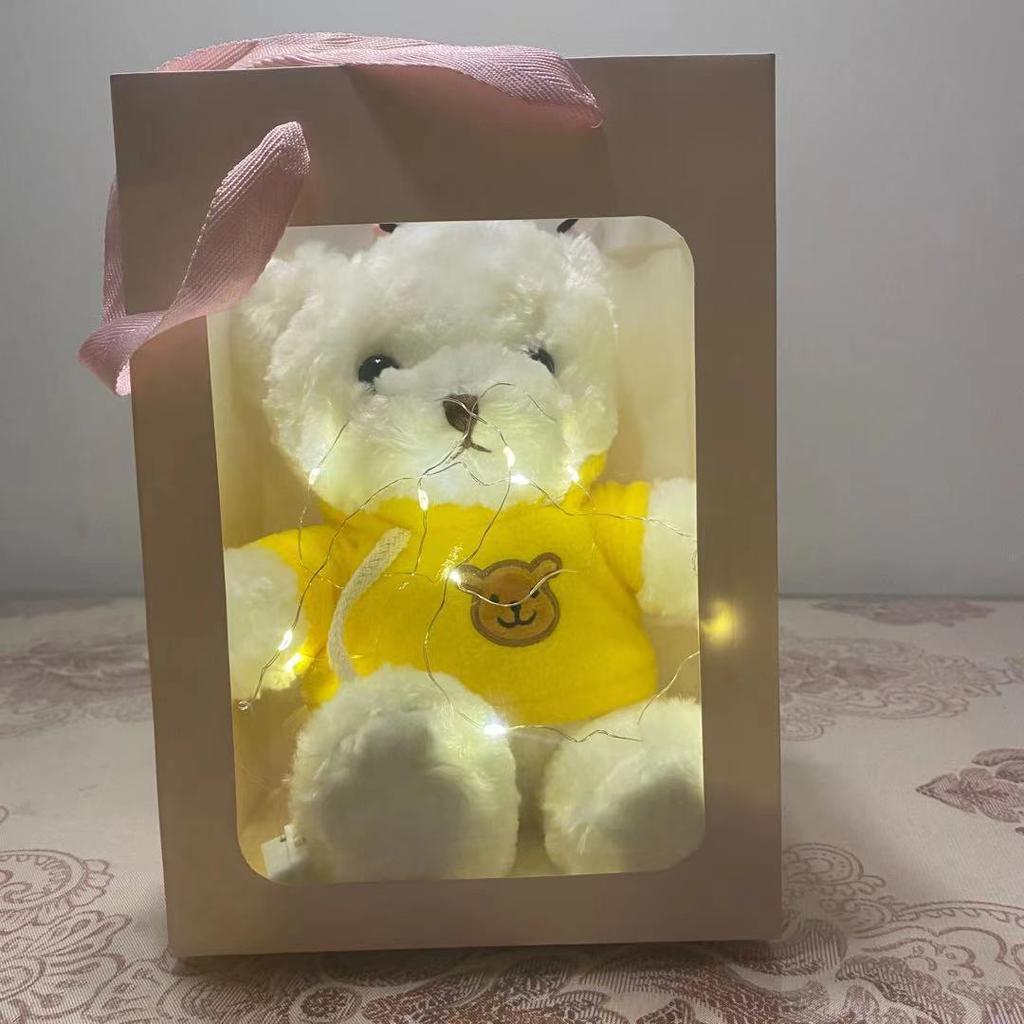 Flash Teddy Bear Plush Toy with Light Bear Doll Gift Box Ragdoll Bear Doll for Girl Birthday Gift
