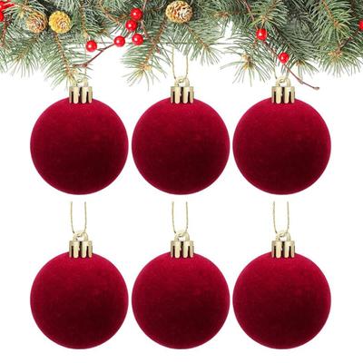 6Pcs Velvet Christmas Ball Ornaments Flocked Christmas Tree Ball Decoration Red Hanging Ball Ornament for Party Baby Shower Home Decor