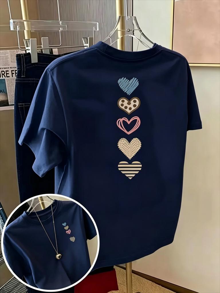 Fashion Unisexs Unisexs Tshirt With Heart Print Doublesided Love Design Round Neck Casual Top Summer New Fall Casual Attire