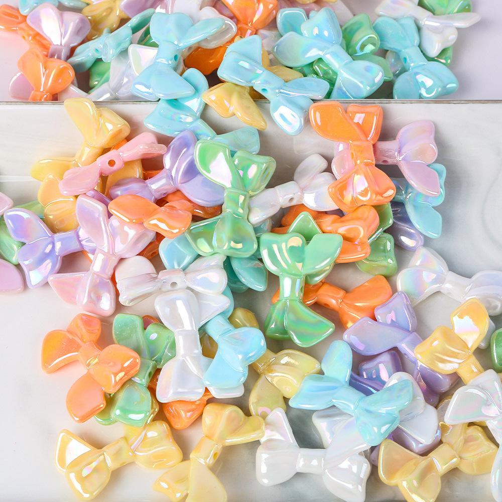 Acrylic Ab Plated Color Imitation Bow, Solid Color Beads, Straight Hole Loose Beads Diy Jewelry, Necklace, Hairpin, Beaded Material
