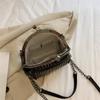 Womens Chain Shoulder Bag PU Leather Handbags Tassels Rivets Crossbody Bag Fashion Messenger Bag Seashells Bag for Daily