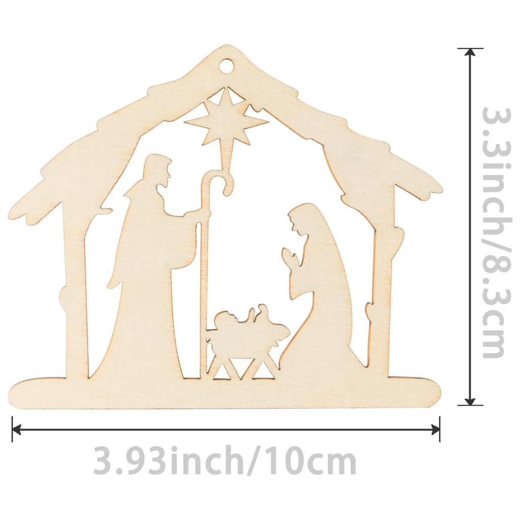House Shape Wood Chips Nativity Scene Decoration, Wooden Manger Shape Manger Wooden Art Ornament With Rope Exquisite Decoration