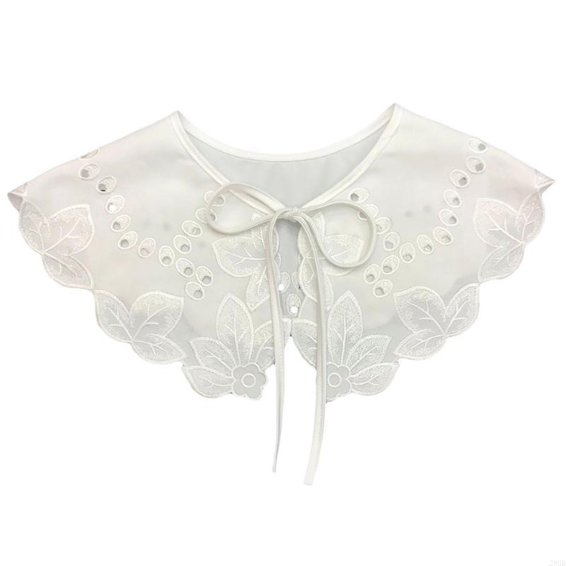 Perfect Match 28Gd Detachable Half Shirt False Fake Collar Embroidery Neck Ruff Shawl Dickey Mini Cape Lace-Up Ribbon Necklace Short Capelet