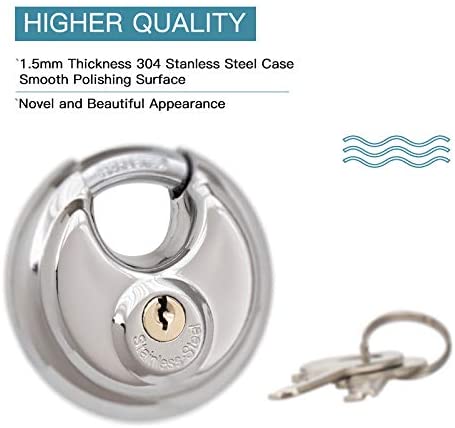 4 Disc Padlock Stainless Steel Lock with Key 2 3 4 in.Wide 3 8 in. Diameter Shackle Discus Lock for Storage Unit Sheds Garages and Fence