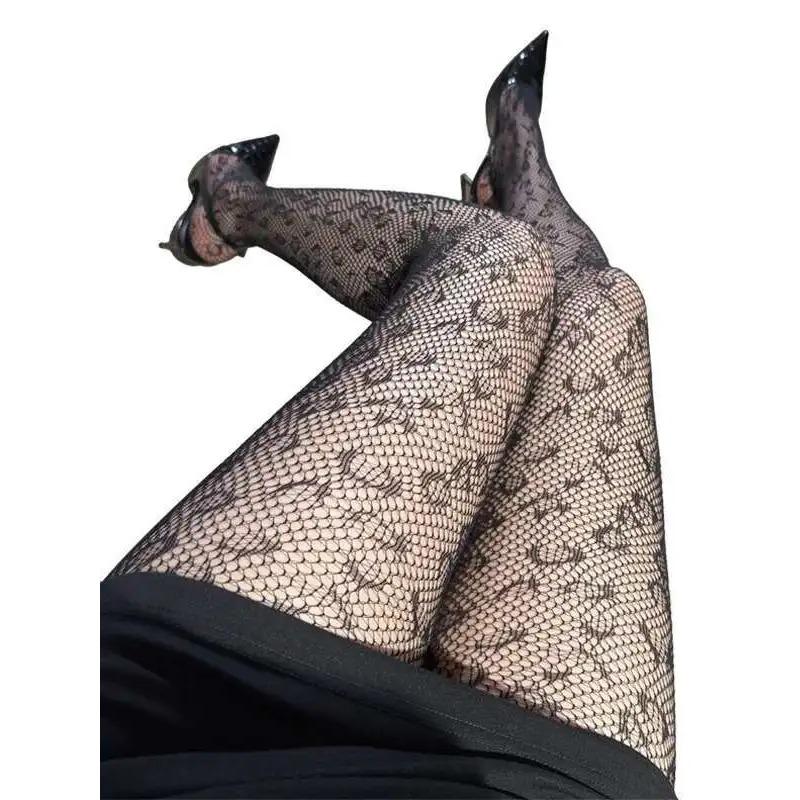 Black Sexy Stockings Fishing Net Socks Leopard Print Internet Celebrity Style High Elasticity Semi Transparent Pure A0CY