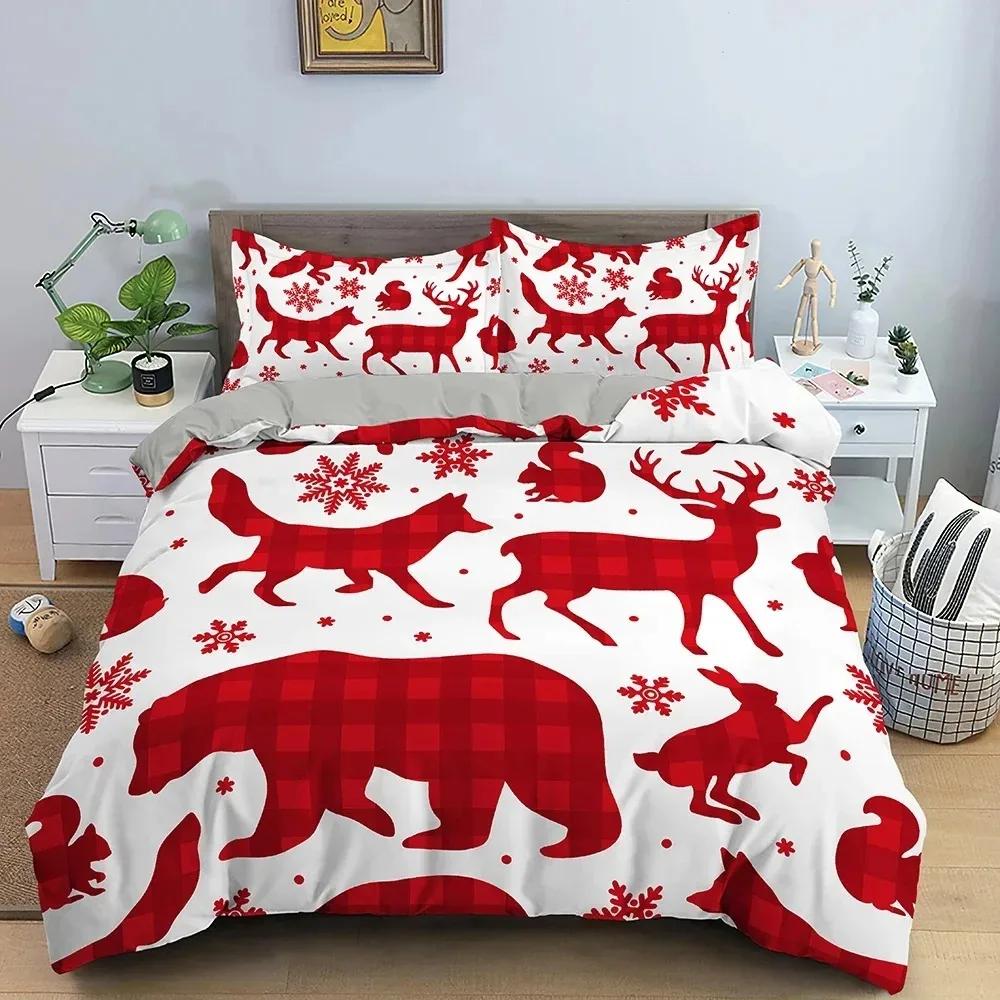 Christmas Decoration Bedding Set Luxury Soft Duvet Cover Set 3D Christmas Printed Quilt Cover King Queen Twin Size Home Textile