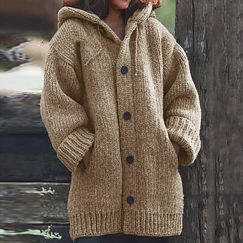 Super Cozy Plus Size Womens Hooded Knitted Cardigans Jumper Sweater Winter Jacket