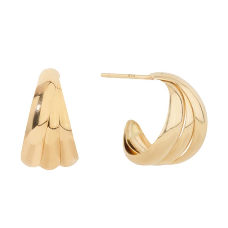

miniGOLD [awesome basic] Clam Triple Line Earrings - Medium EAMM4008