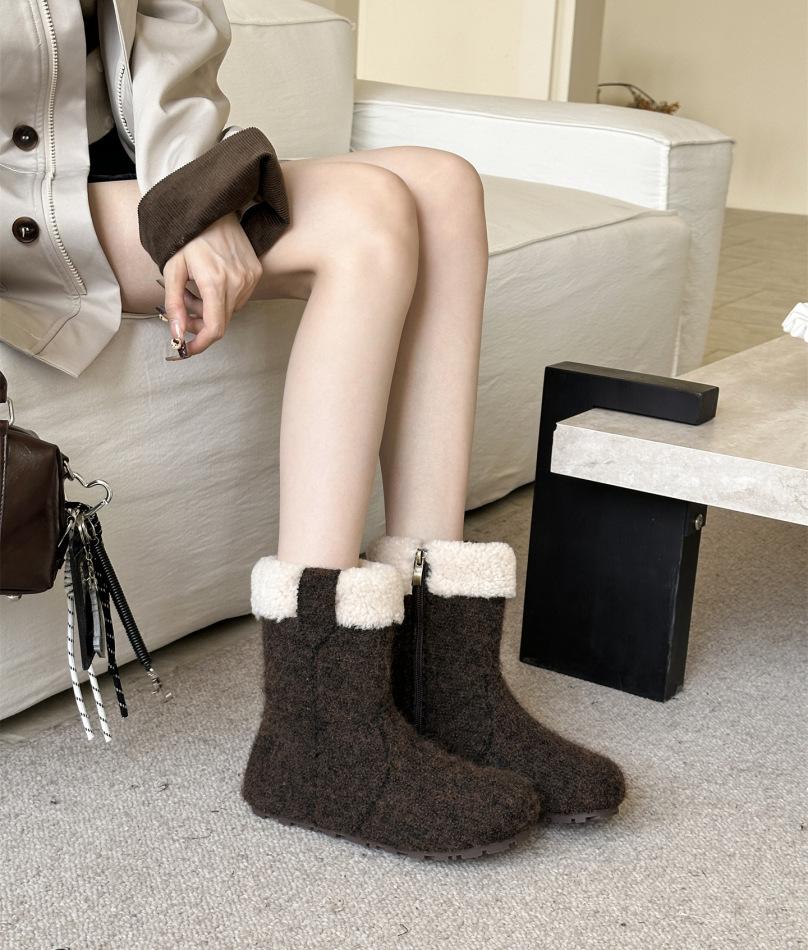 Fleece thickened cotton shoes warm snow boots 2025 winter new high boots one-pedal cotton boots cold-resistant Northeast boots