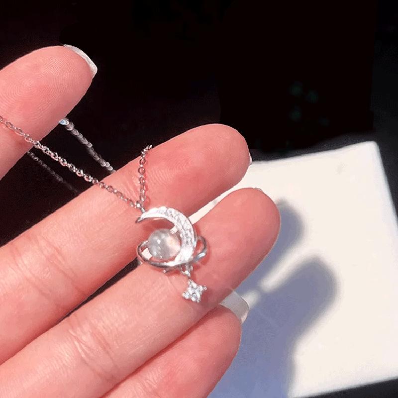 Yi Xuan Iridescent Moonstone Star & Moon Necklace - 2025 Clavicle Chain Fashion.