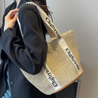 Braided Bag Ins Straw Woven Bag Beach Bag New Style Carry On Basket Bag Shoulder Bag Summer