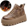 Damen Retro High-Top Schuhe mit Fleecefutter, dicker Sohle und Schnürung
