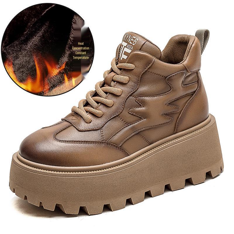 Damen Retro High-Top Schuhe mit Fleecefutter, dicker Sohle und Schnürung