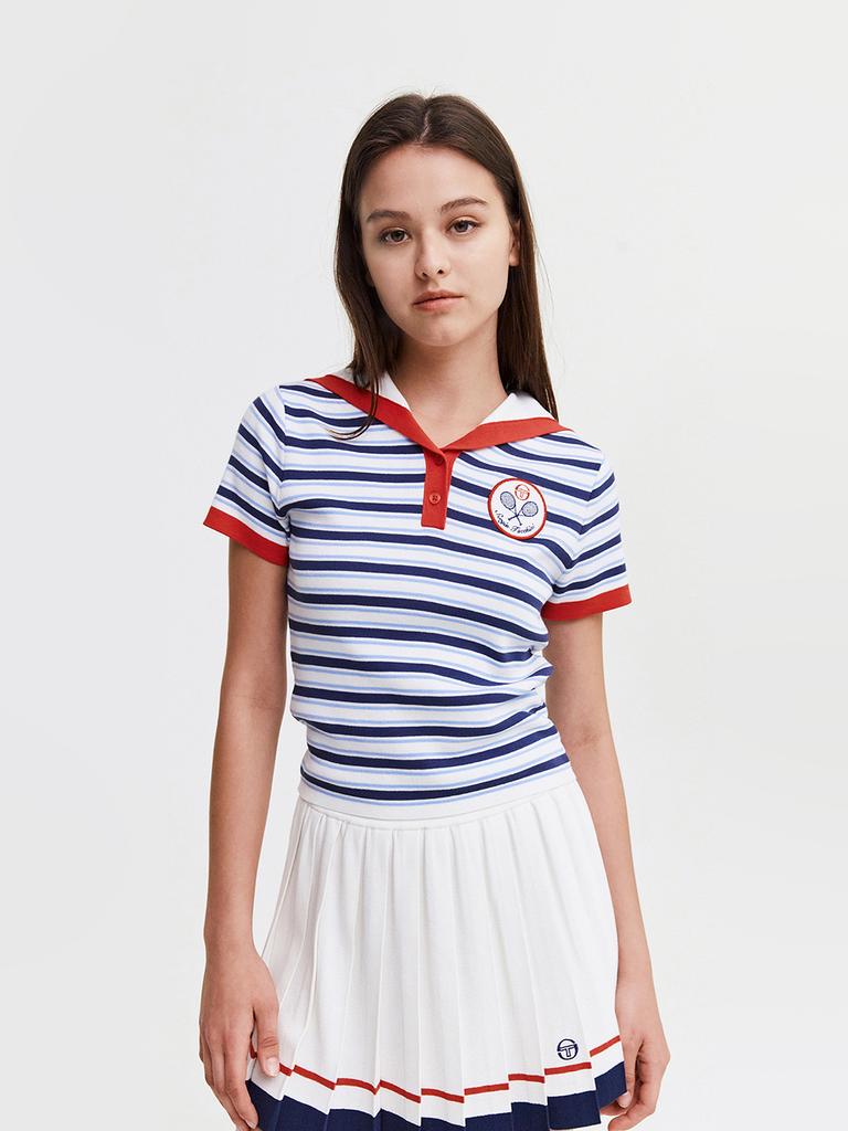 SERGIO TACCHINI W Sabatini Striped Sailor Collar Short Sleeve Sweater