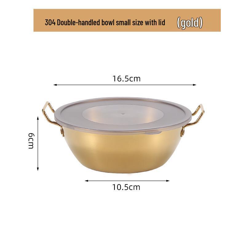 Korean Style Stainless Steel Snack Bowl with Handles for Rice Wine, Salad, Hot Pot Sauce, French Fries, or Fruit