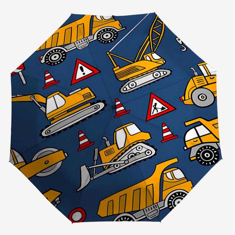 1PC Construction Vehicles Umbrella-8-Rib Reinforced, Automatic Open, Lightweight & Durable, Cute Fashion Accessory for Outdoor-T338