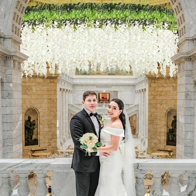 12Pcs Realistic Wisterias Artificial Flower For Home Wedding Party Decoration Durable Plastic Hanging Stem