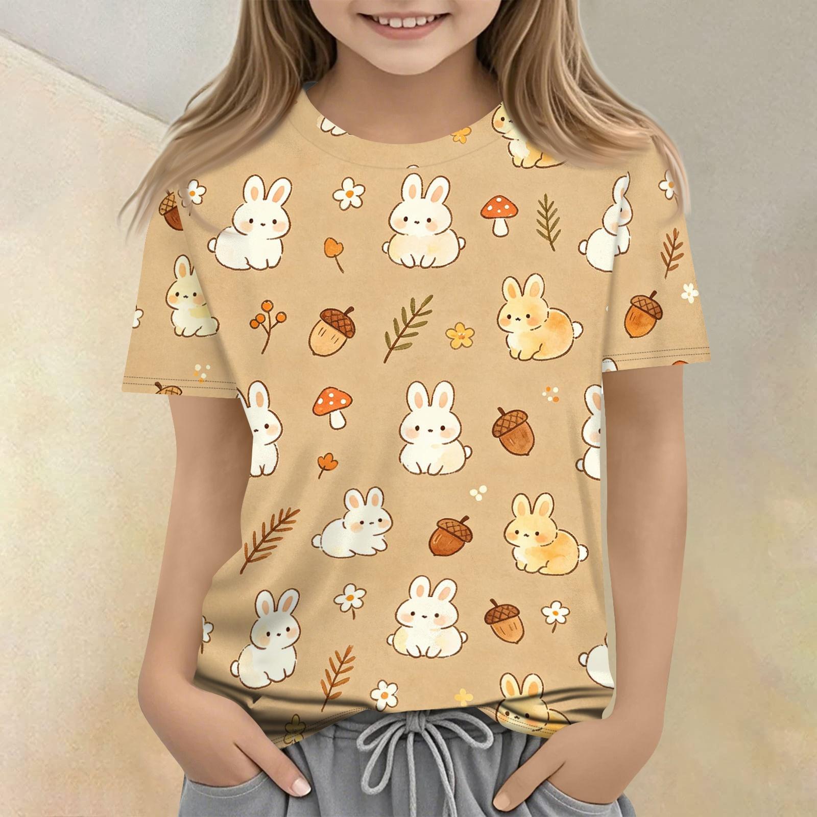 

Kids Animal Print Crew Neck Short Sleeve Casual Loose Fit T Shirt Comfortable Cotton Blend Fabric Soft Texture Summer Wear 100 бежевый