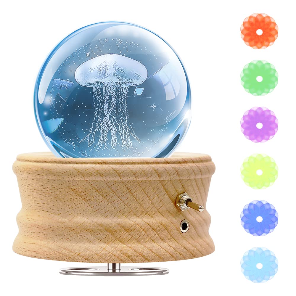 Mozalida Music Box [Authentic] Jellyfish Crystal Ball Music Box, Perfect for Birthdays, Christmas, Valentine's Day, and Snow Globes. RGB Colorful