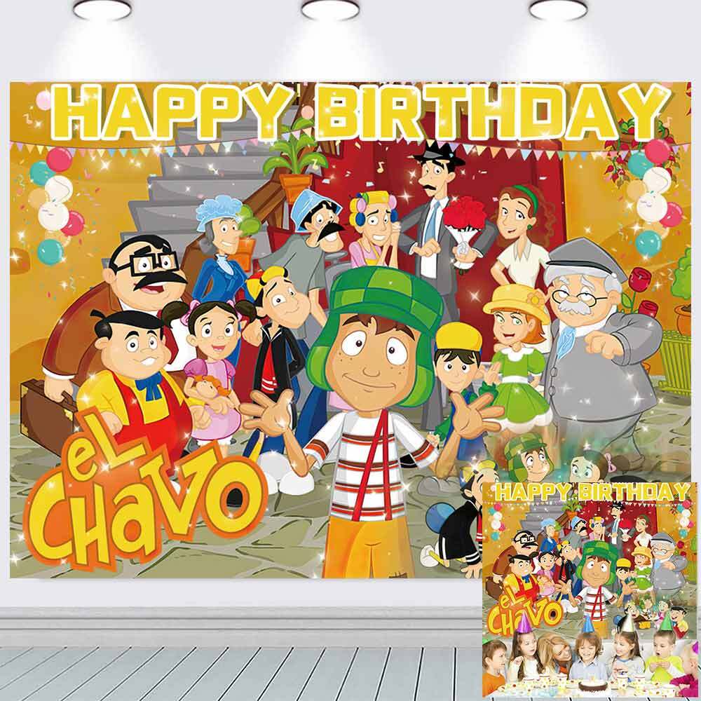 46. El Chavo animato Decorazioni per Feste Sfondo Striscione Vinile Cartone Animato per Bambini 7x5 piedi