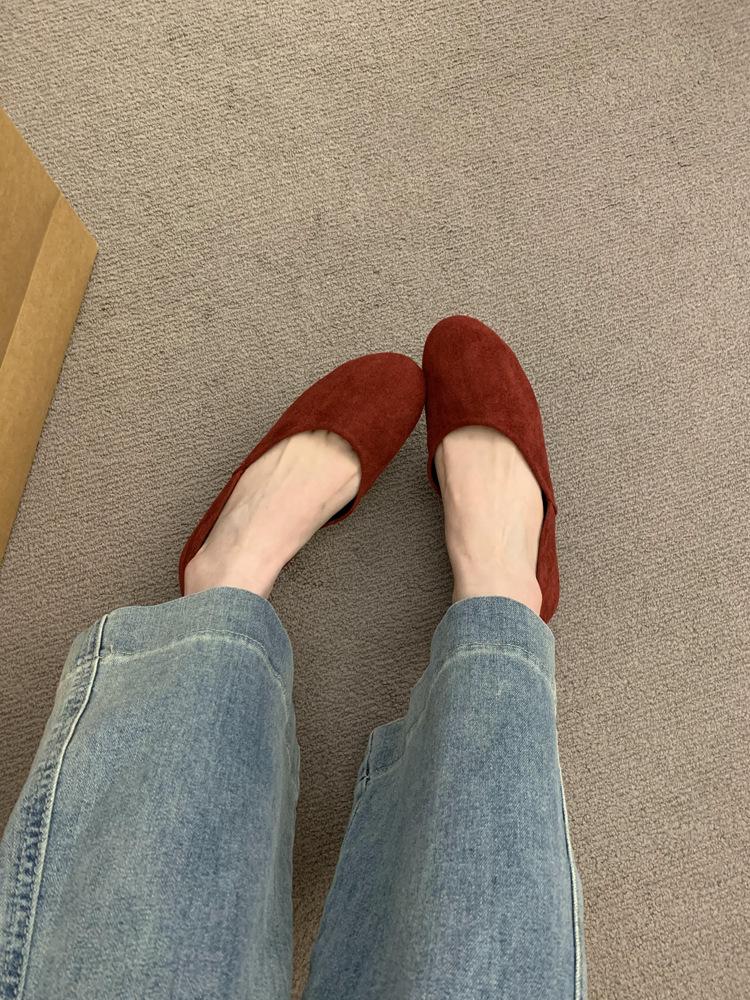 French inner height increase yellow small single shoes 2025 new autumn new flat-soled ballet ladyshoes soft-soled grandma shoes