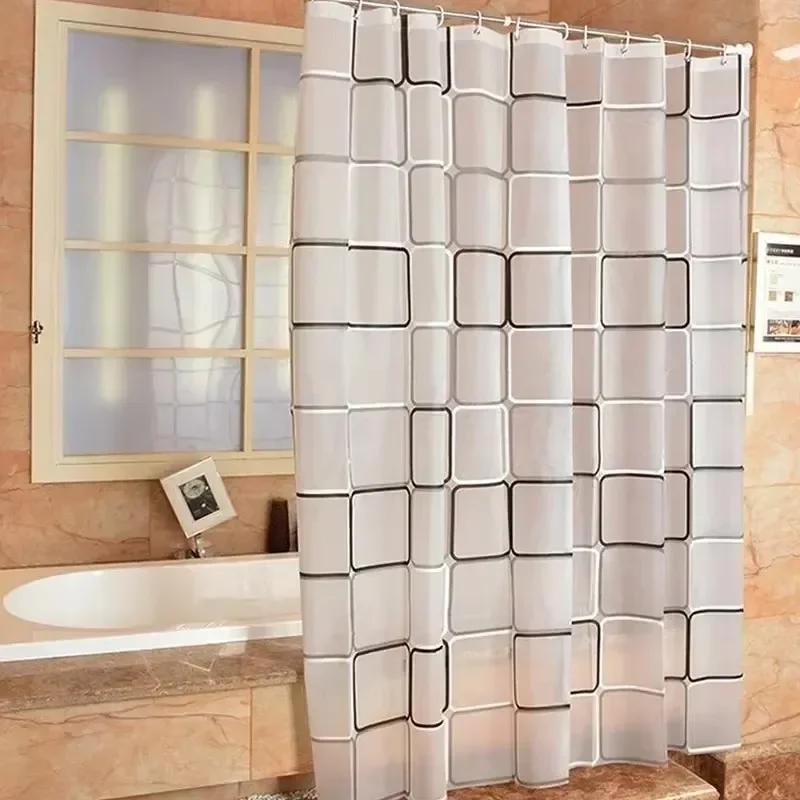 PEVA Bathroom Shower Curtain Geometric Grid Pattern Partition Curtain Thickened Waterproof Dry Wet Separation Shower Curtain