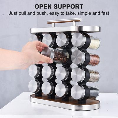 16Pcs Stainless Steel Condiment Set Spice Jar Rack Kitchen Cruet Condiment Bottle Coffee Sugar Seal Jar Container Rack