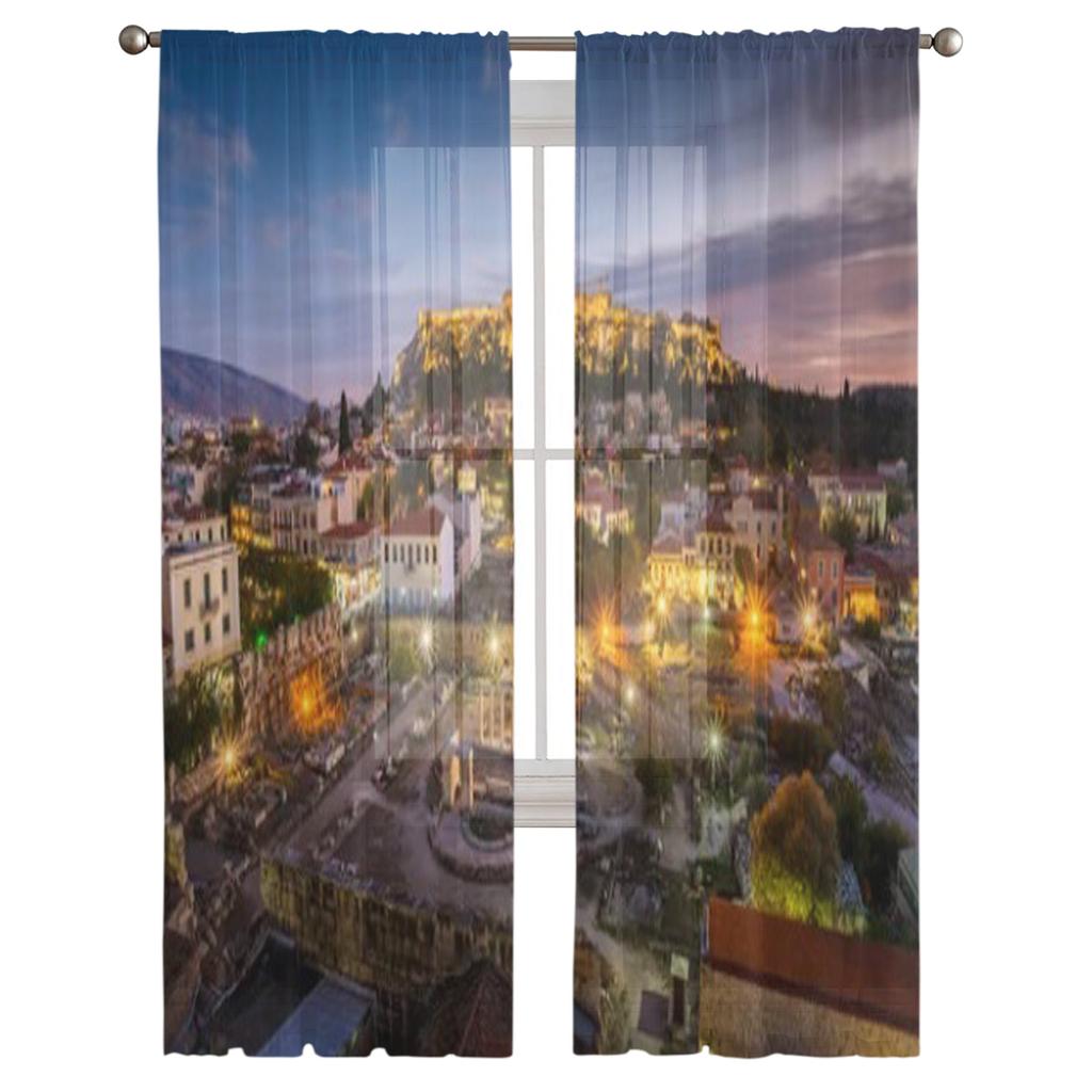 Megalopolis Acrópole Partenon Monastiraki Cortinas transparentes para sala de estar Cortina de janela de tule Quarto Cozinha Cortinas de véu