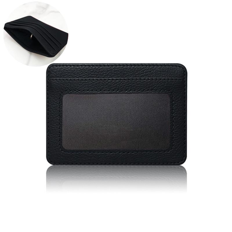 

1 шт. Держатели для ID-карт Однотонный Многослотовый Кошелек-коробочка Отделение для монет Тонкий Чехол для карт Банковская Кредитная карта ПУ кожа чёрный