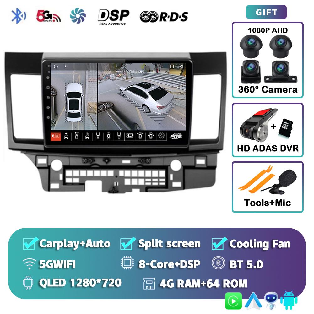 Android 14 WIFI+4G Car Radio For Mitsubishi Lancer 10 CY 2007-2017 Multimedia Video Player Navigation GPS Stereo 2 Din Head Unit