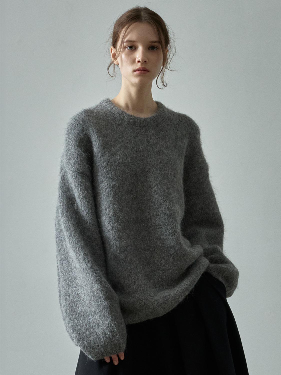 

Шерсть альпака осень/зима свободный круглый вырез с заниженной линией плеча однотонный вязаный свитер One Size